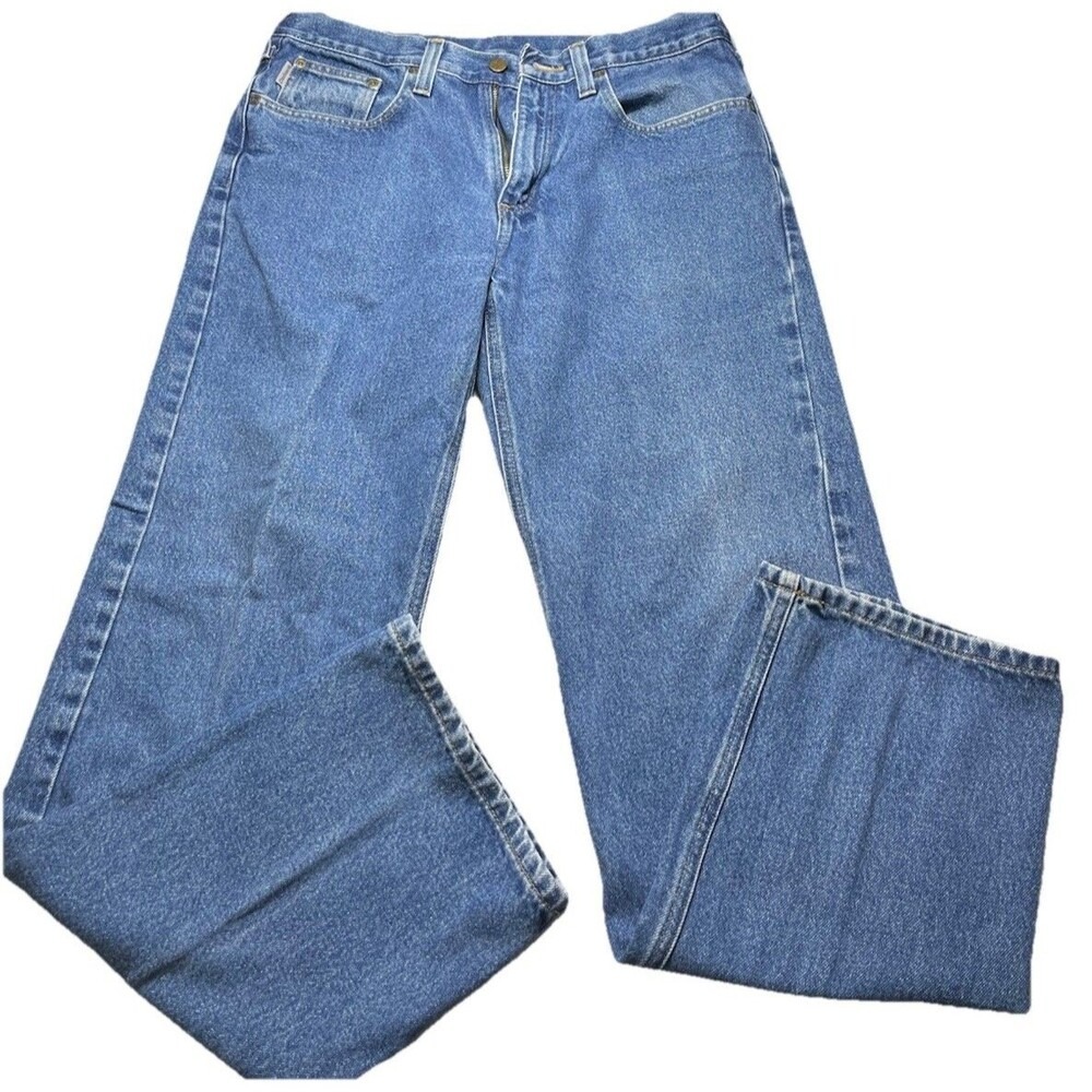 Carhartt Relaxed Fit Jeans 34x32 Mens Blue Denim Workwear Straight Leg B460 DKB